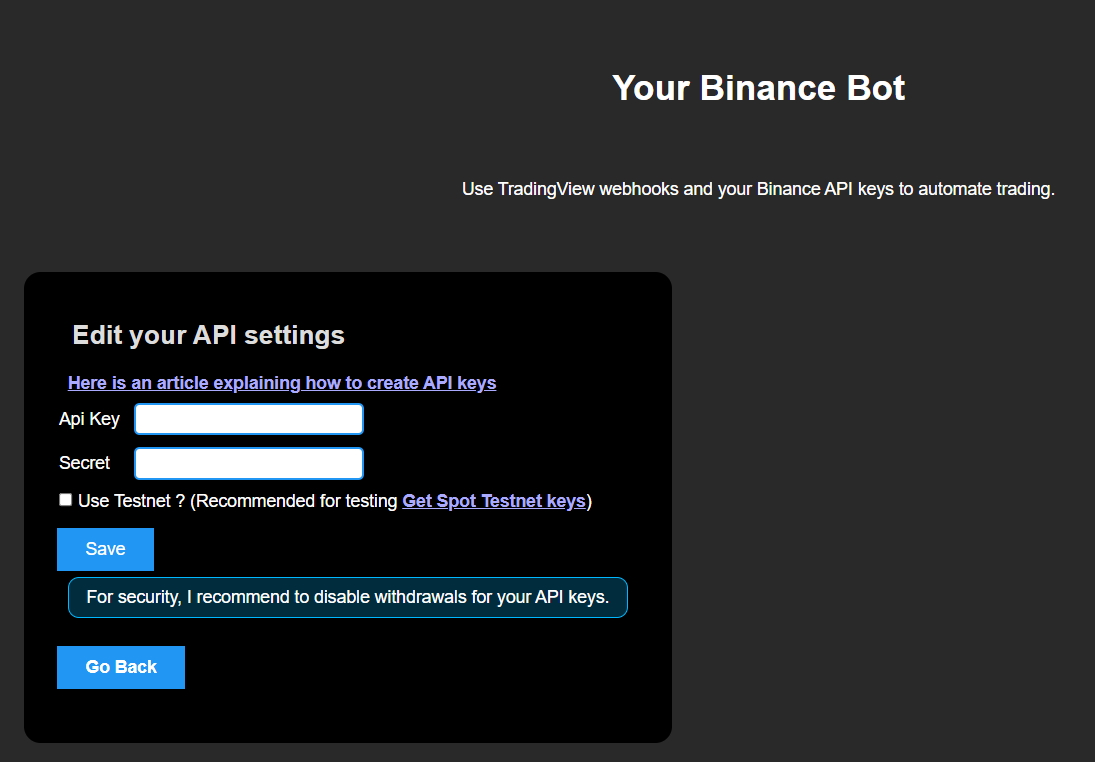 Edit your API settings