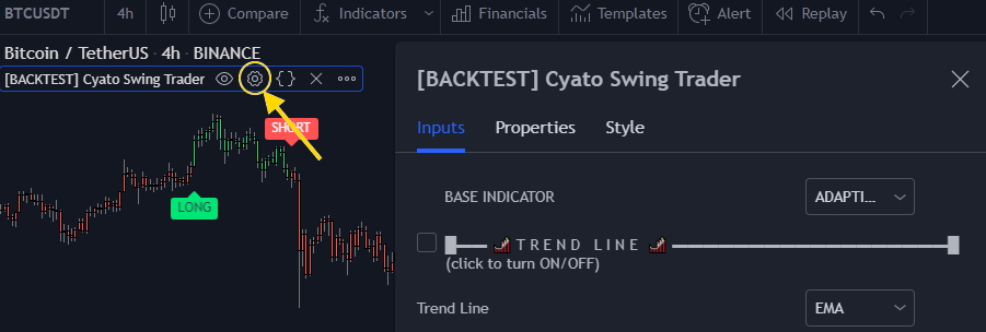 Open strategy settings