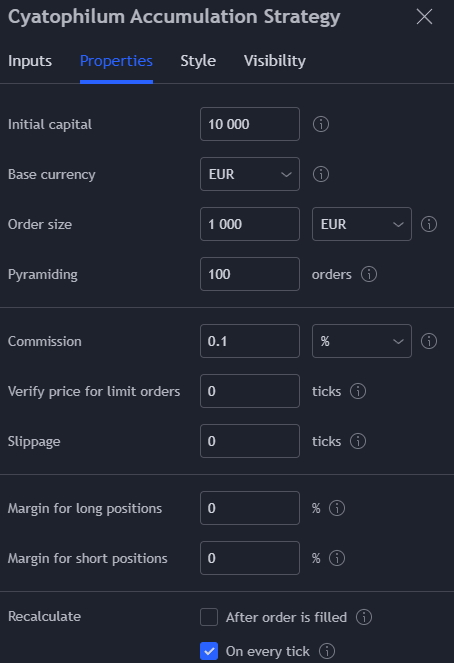 backtest parameters
